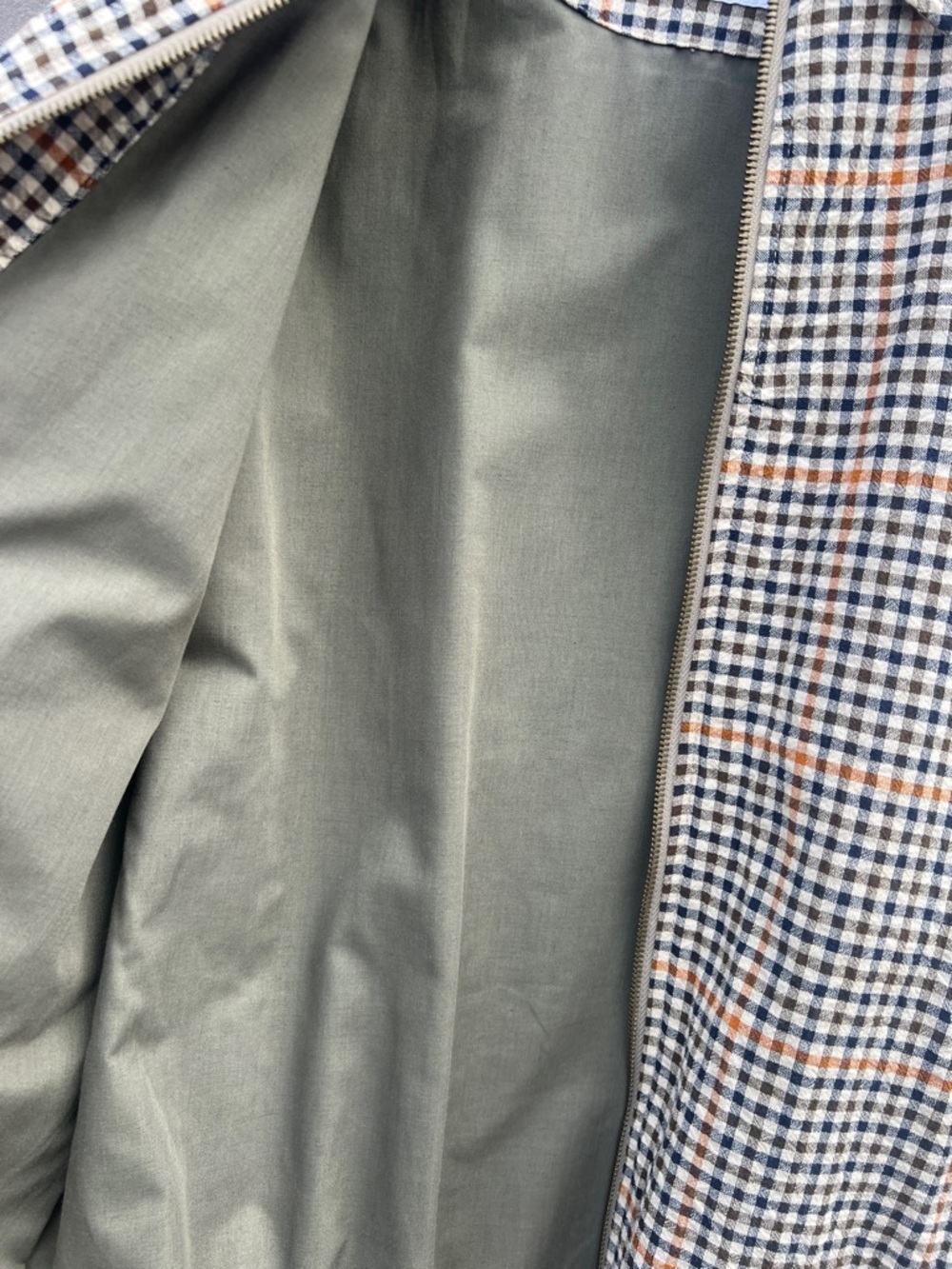 Zara Checked Bomber Jacket in Blue, White & Tan, Orange, and Olive Green - Picture 5 of 8
